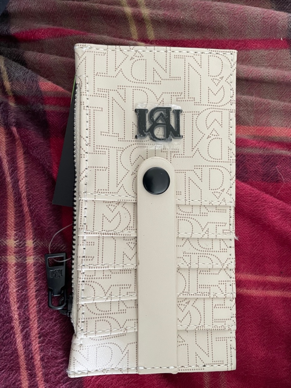 Cream Monogram Wallet with Snap Strap